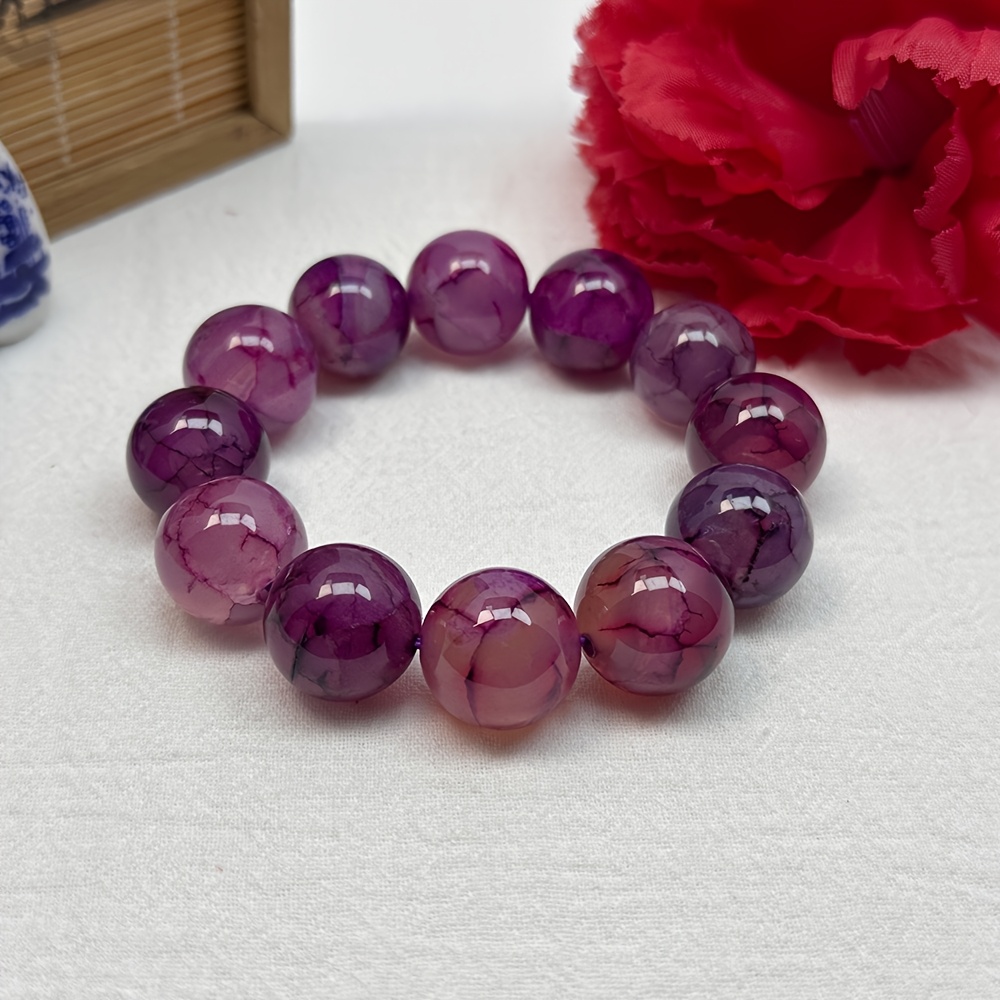Natural Amethyst Agate Bead Bracelet, Elegant Purple Pattern